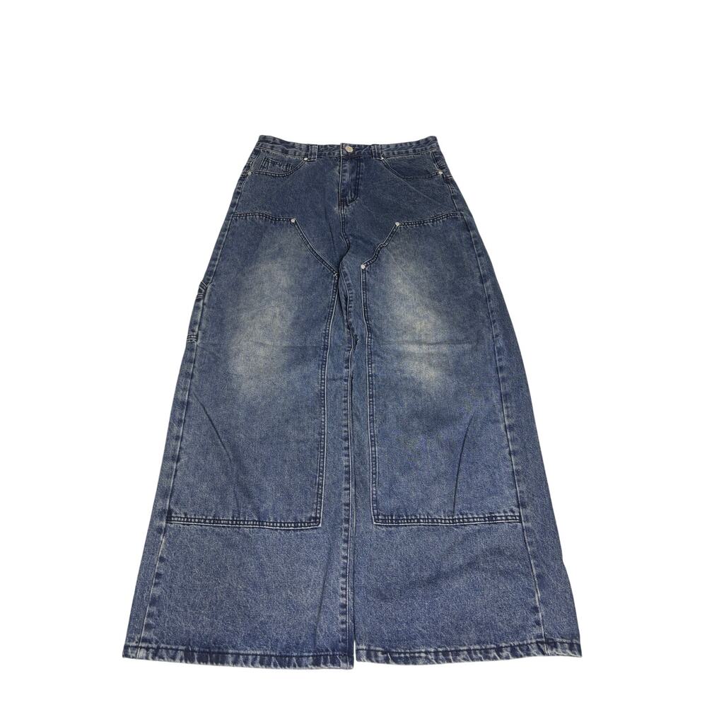 Double Knee Baggy Carpenter Jeans Blue Fade Wide Leg Y2K Skater Size 36